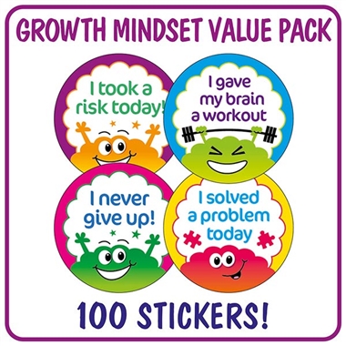 100 Growth Mindset Brain Award Stickers - 32mm