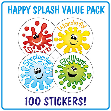 100 Happy Splash Stickers - 32mm