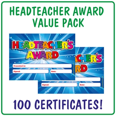 100 Head Teacher's Award Certificates - Blue - A5