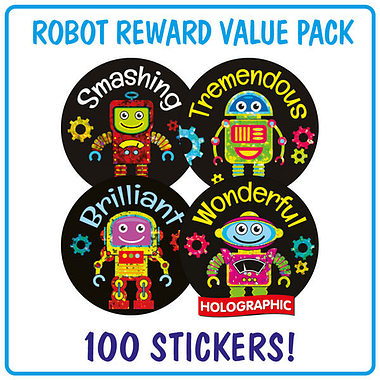 100 Holographic Robot Stickers - 32mm