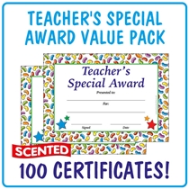 100 Jellybean Scented Teacher's Special Award Certificates - A5