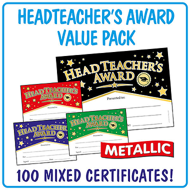 100 Metallic Head Teacher's Award Certificates - A5