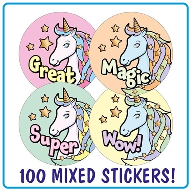 100 Pastel Unicorn Stickers - 32mm