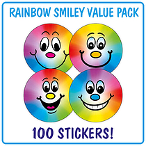 100 Rainbow Smiley Stickers - 32mm