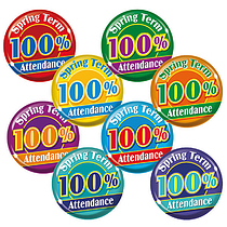 100% Spring Term Attendance Badges - Maxipack (40 Badges - 38mm) Brainwaves