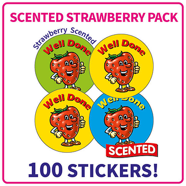 100 Strawberry Scented Well Done Stickers - 32mm