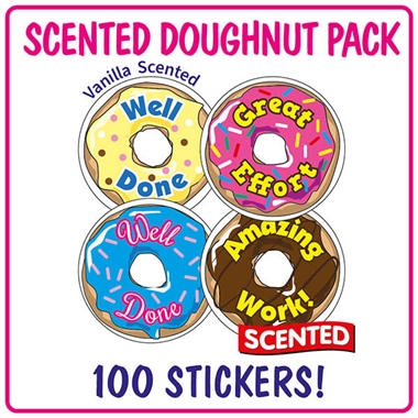 100 Vanilla Scented Doughnut Stickers - 32mm