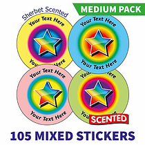 105 Personalised Sherbet Scented Rainbow Star Stickers - 37mm