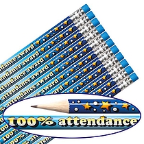 12 100% Attendance Pencils - Blue