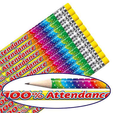 12 100% Attendance Rainbow Pencils