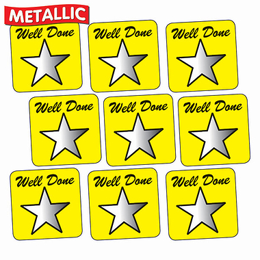 140 Metallic Well Done Star Stickers - Yellow - 16mm