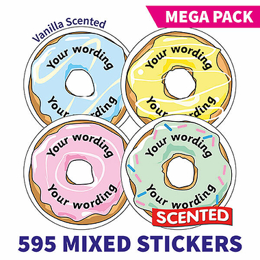 Personalised SCENTED Doughnut Stickers - Vanilla - Value Packs (595 Stickers - 37mm)
