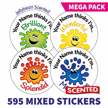 Personalised SCENTED "Mrs XX thinks I'm..." Splash Stickers - Jellybean - Value Pack (595 Stickers - 37mm)