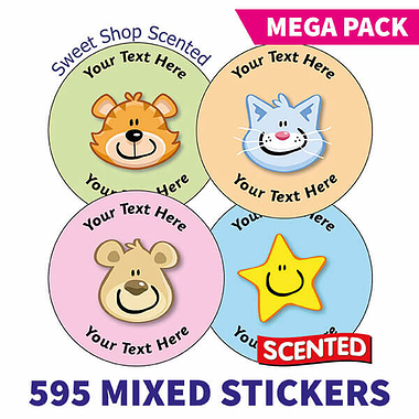 Personalised SCENTED Mixed Faces Stickers - Sweet Shop - Value Pack (595 Stickers - 37mm)