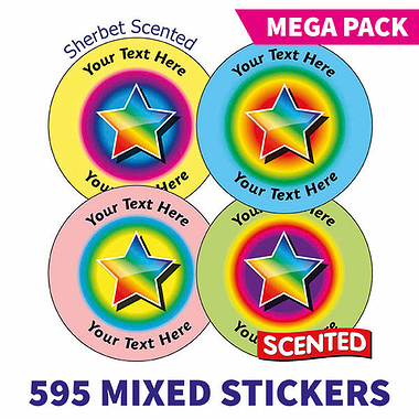 Personalised SCENTED Rainbow Star Stickers - Sherbet - Value Pack (595 Stickers - 37mm)