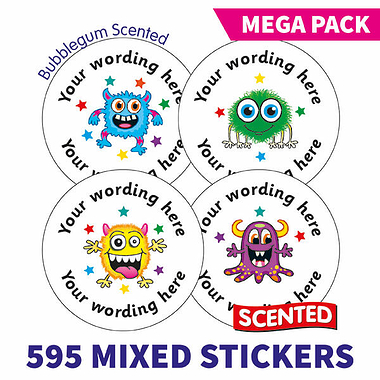 Personalised SCENTED Monster Stickers - Bubblegum - Value Pack (105 Stickers - 37mm)