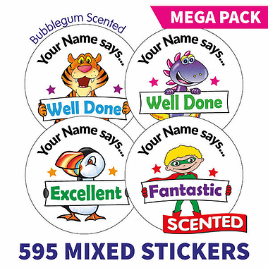 Personalised SCENTED Character Stickers - Bubblegum - Value Pack (595 Stickers - 37mm)