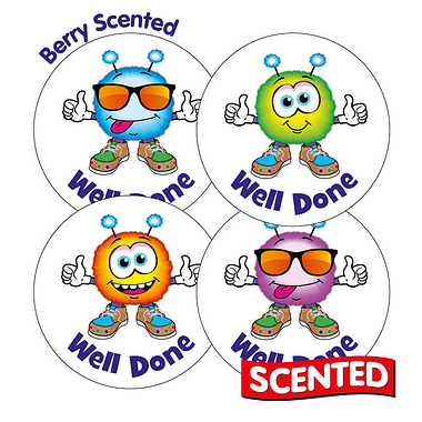 20 Berry Scented Monster Well Done Stickers - 32mm