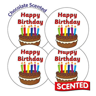 20 Chocolate Scented Happy Birthday Stickers - 32mm