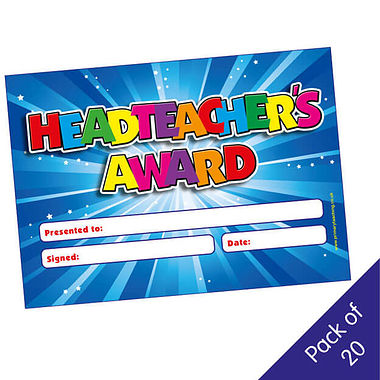20 Headteacher's Award Certificates -  A5 - Blue