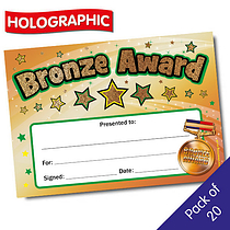 20 Holographic Bronze Award Certificates - A5