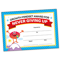 20 Never Giving Up Growth Mindset Certificates - A5