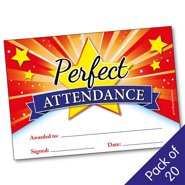 20 Perfect Attendance Certificates - A5