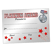 20 Platinum Award Certificates - A5