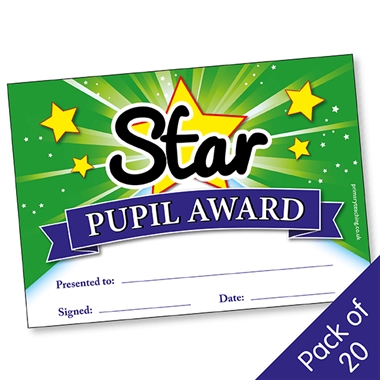 20 Star Pupil Award Certificates - Green - A5