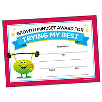 20 Trying My Best Growth Mindset Certificates - A5
