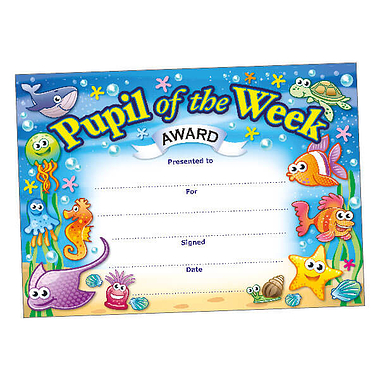 20 Underwater Pupil of the Week Certificates - A5