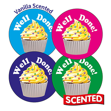 20 Vanilla Scented Well Done Cupcake Stickers - 32mm