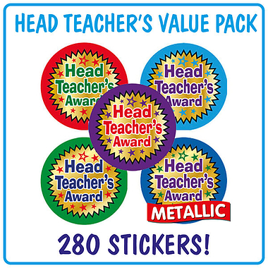 280 Metallic Head Teacher's Award Stickers - Multicolour - 37mm