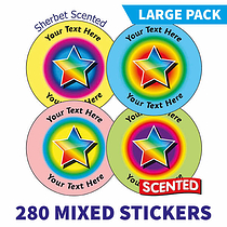 280 Personalised Sherbet Scented Rainbow Star Stickers - 37mm