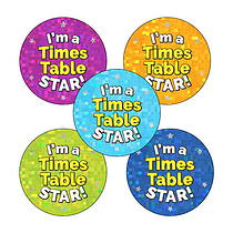 30 Holographic I'm a Times Table Star Stickers - 25mm