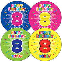 35 8th Birthday Stickers - 37mm