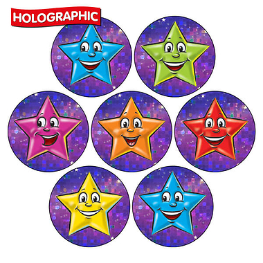 35 Holographic Assorted Stars Stickers - 20mm