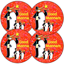 35 Holographic Good Manners Penguin Stickers - 37mm