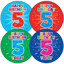 35 Holographic Happy Birthday 5 Today Stickers - 37mm
