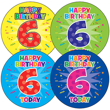 35 Holographic Happy Birthday 6 Today Stickers - 37mm