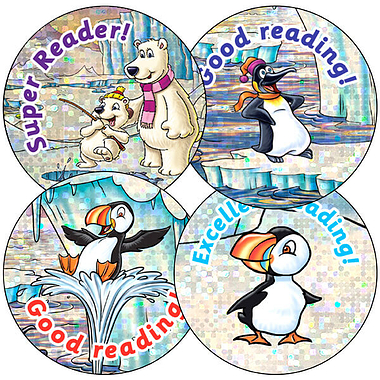 35 Holographic Polar Reading Stickers - 37mm