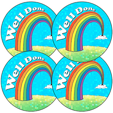 35 Holographic Well Done Rainbow Stickers - 37mm