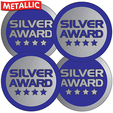 35 Metallic Silver Award Stickers - 37mm