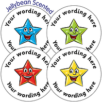 35 Personalised Jellybean Scented Star Stickers - 37mm