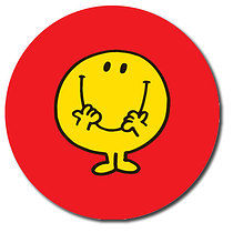 35 Personalised Mr Men Mr Happy Stickers - Red - 37mm