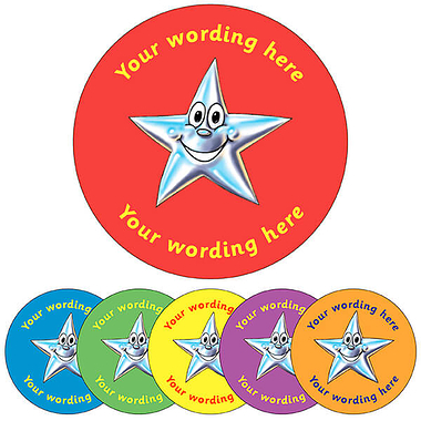 35 Personalised Smiley Star Stickers - 37mm