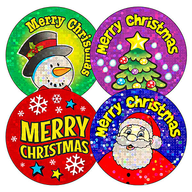 36 Holographic Christmas Sparkling Stickers - 35mm