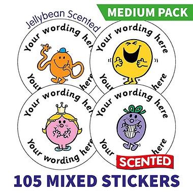Personalised SCENTED Mr Men & Little Miss Stickers - Jellybean - Value Packs (105 stickers - 37mm)