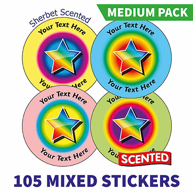 Personalised SCENTED Rainbow Star Stickers - Sherbet - Value Pack (105 Stickers - 37mm)