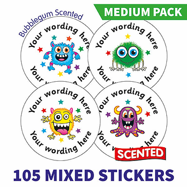 Personalised SCENTED Monster Stickers - Bubblegum - Value Pack (105 Stickers - 37mm)